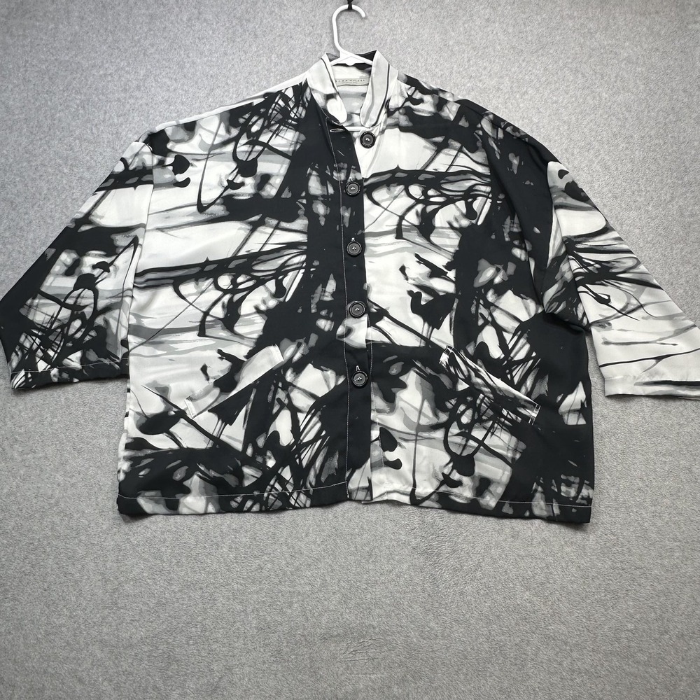 Bryn Walker Top Womens Small Black White Abstract Art Oversized Button Front USA